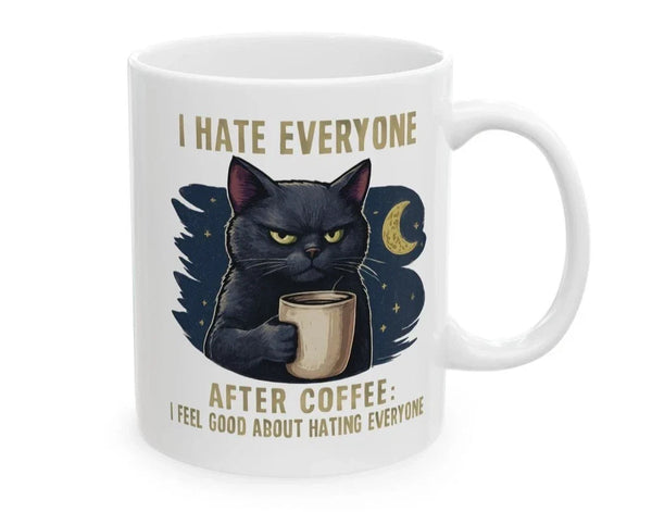 Funny Cat Coffee Mug Grumpy Black Cat Humor Cup 11oz Gift Morning Drink