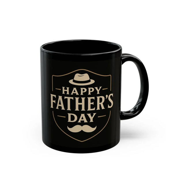 Father's Day Mug with Hat & Mustache – Black Coffee Cup Gift for Dad